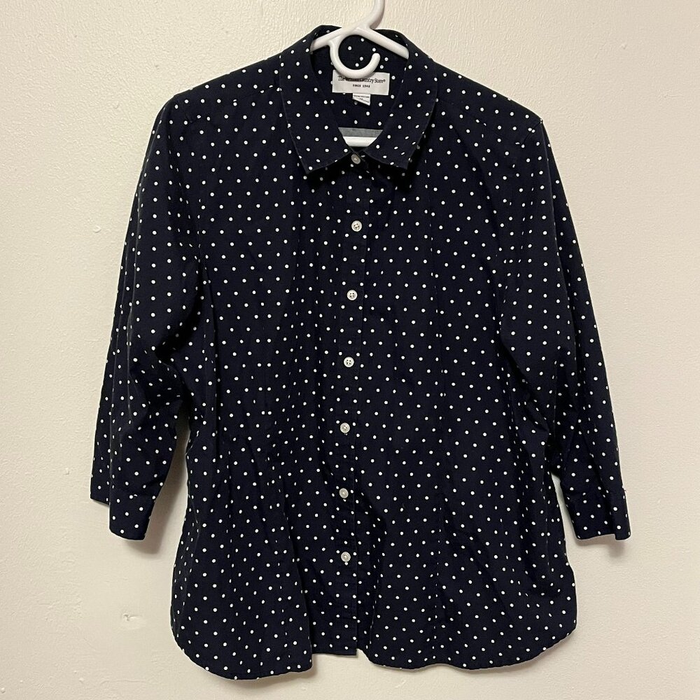 The Vermont Country Store Blouse Button-UP Blue with White Polka Dots Size 1X
